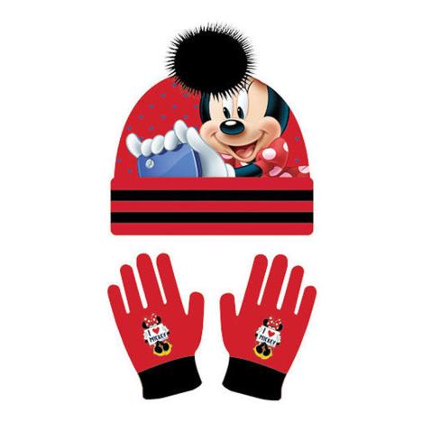 Minnie Mouse Red & Black Bobble Hat & Gloves Set £6.99